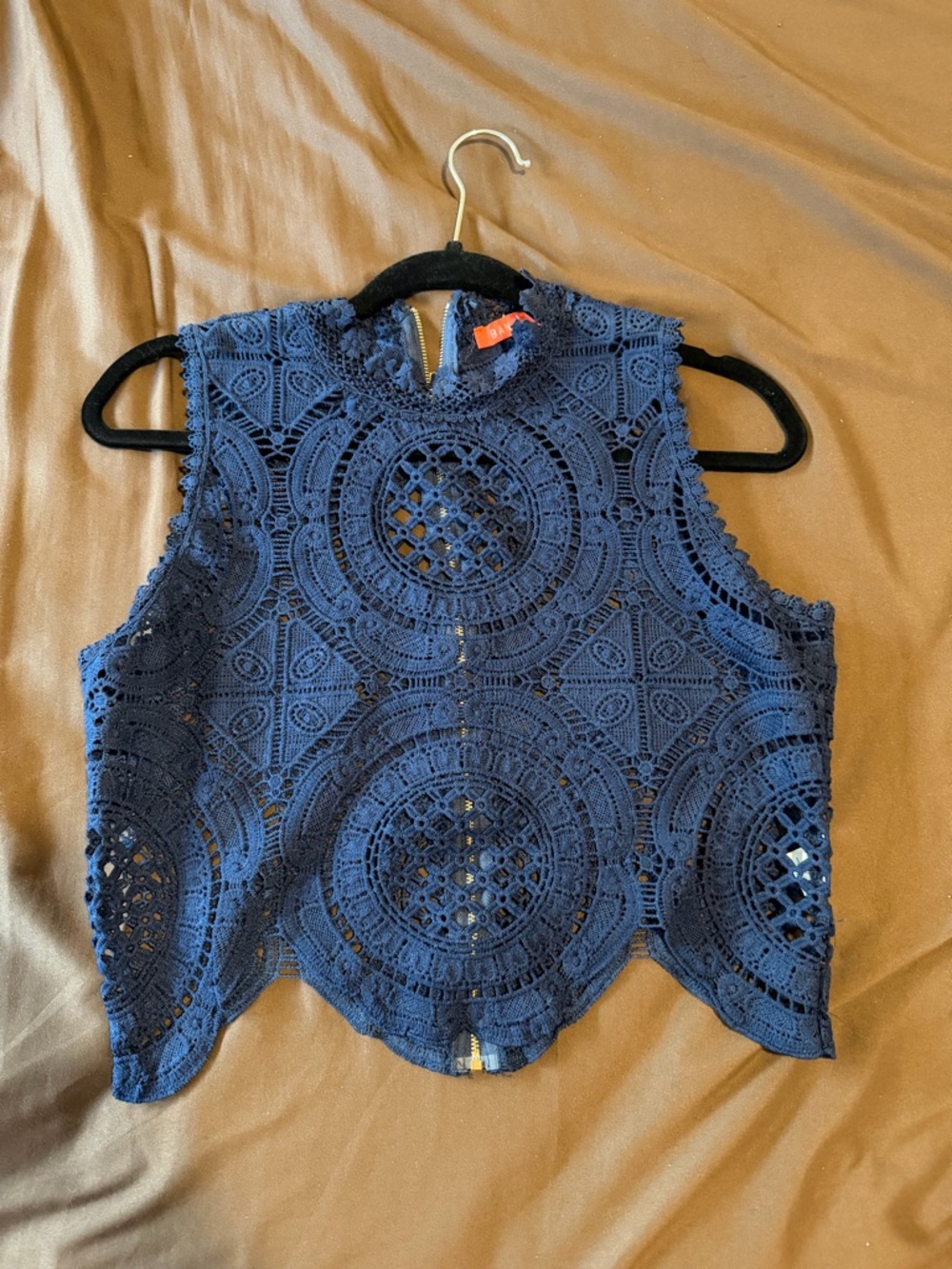 Lace Crochet Sleeveless Top - Navy